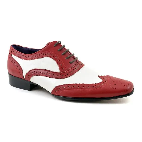 Handmade Men Spectator Shoes, Red White Shoes Wingtip Brogue Dress