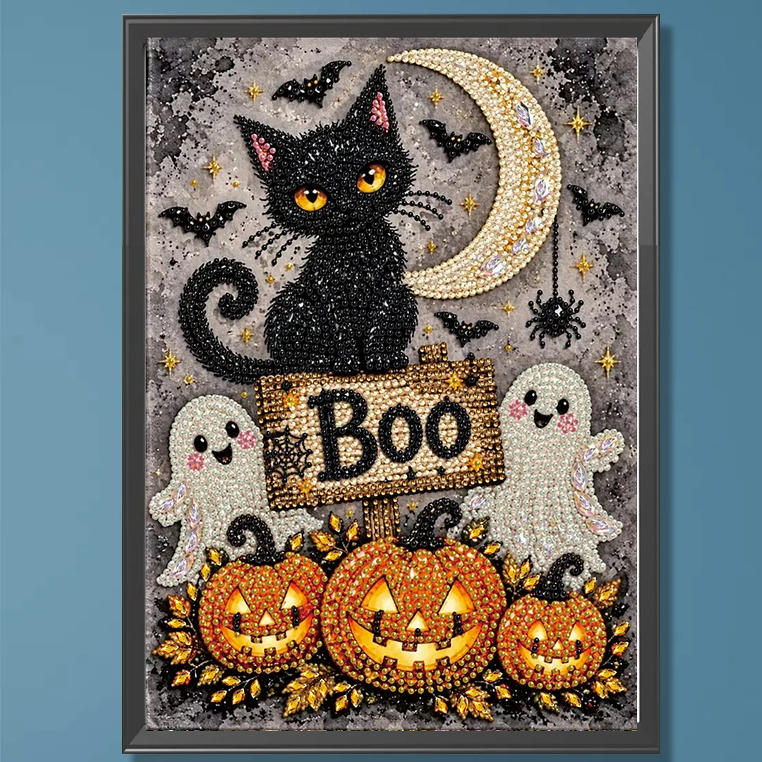 Pearl Painting Kit for Adults Cat Pumpkin Ghost Art