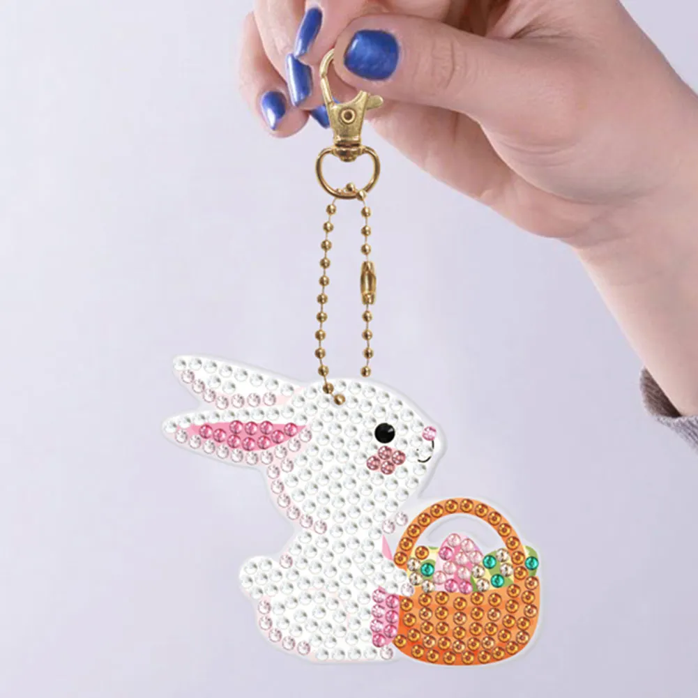 5pcs Diamond Painting Keyring Kits DIY Rabbit Keychain Bag Pendant(Double Sided)