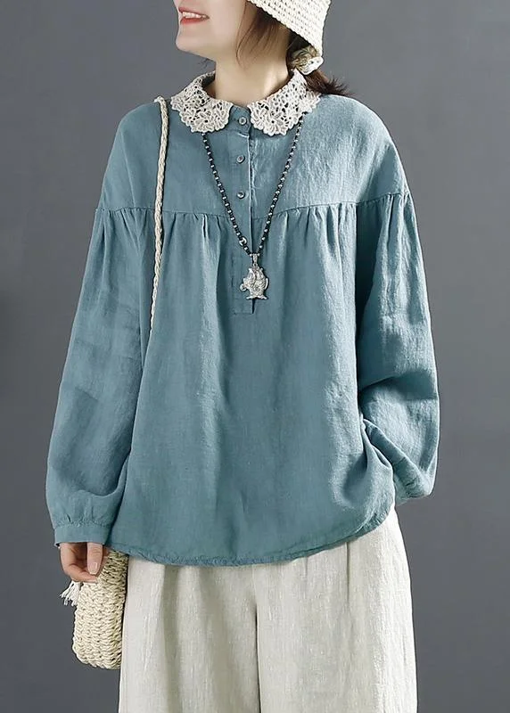 Handmade Blue Long Button Spring Top