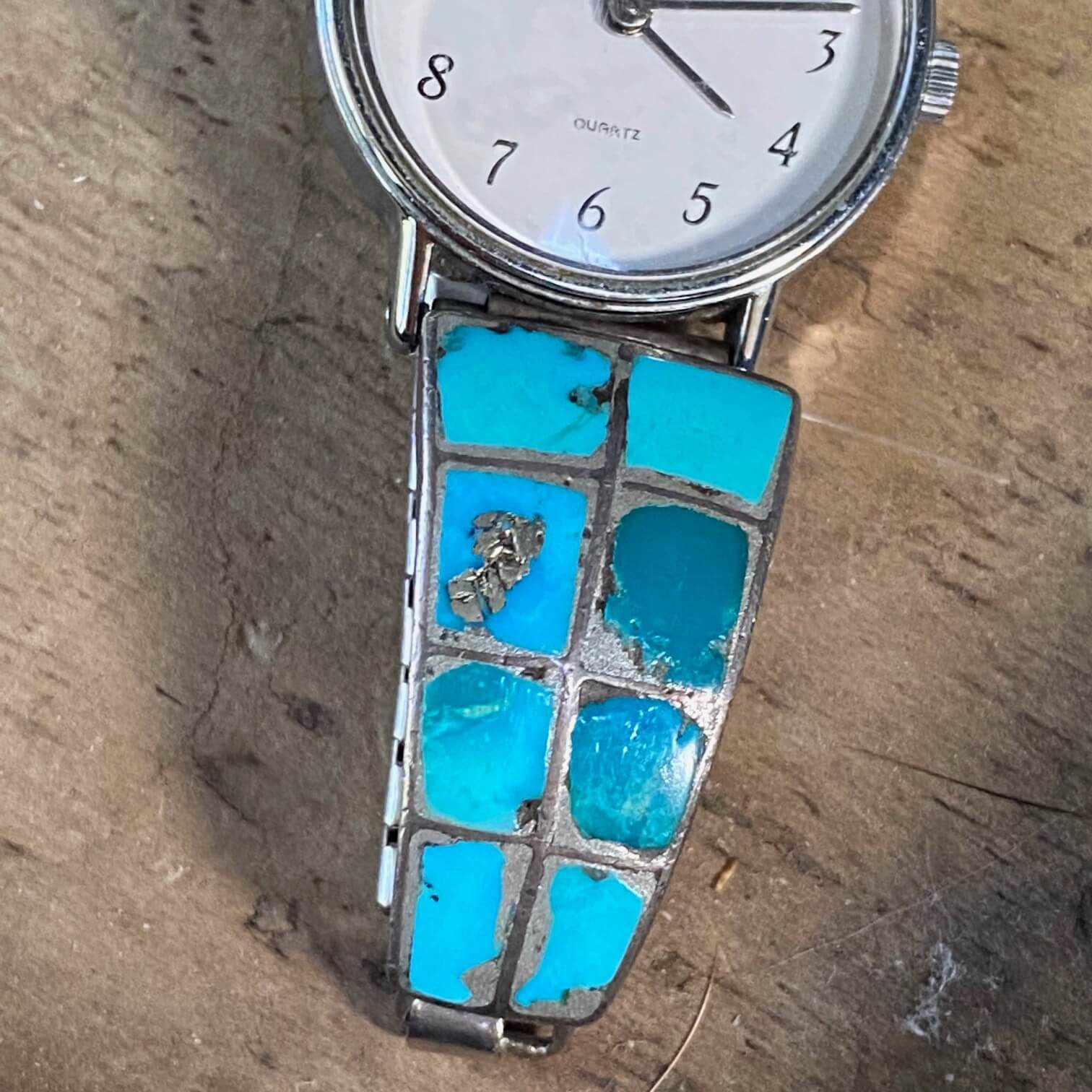 Zuni Turquoise Channel Inlay Watch Band Plates in Sterling Silver