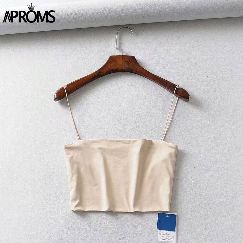 Aproms Sexy Square Neck Basic Camis Women Summer Solid Color Cropped Tank Tops Cool Girls Streetwear Thin Strap Elastic Crop Top