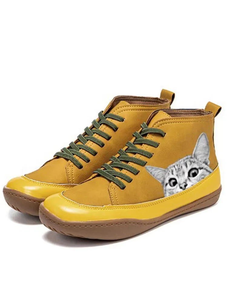 Cat Peeking Patchwork Casual Ankle Boots