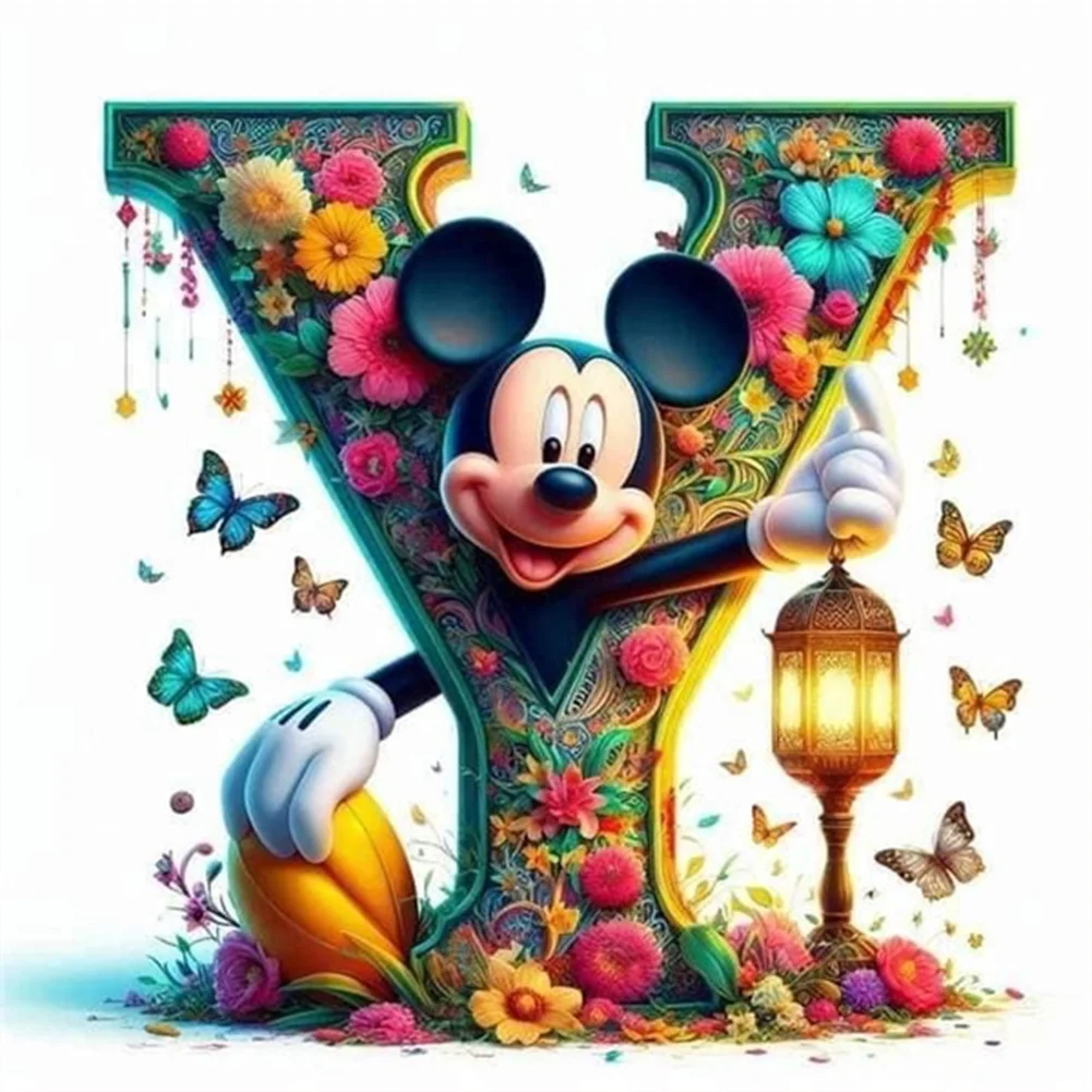 Partial AB Diamond Painting - Full Round Drill - Mickey Minnie Letters(Canvas|35*35cm)