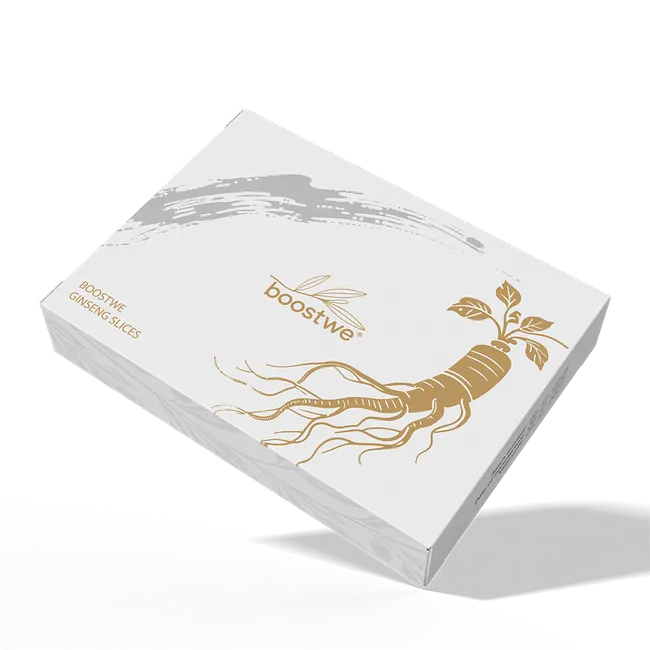 BOOSTWE white and gold product packaging