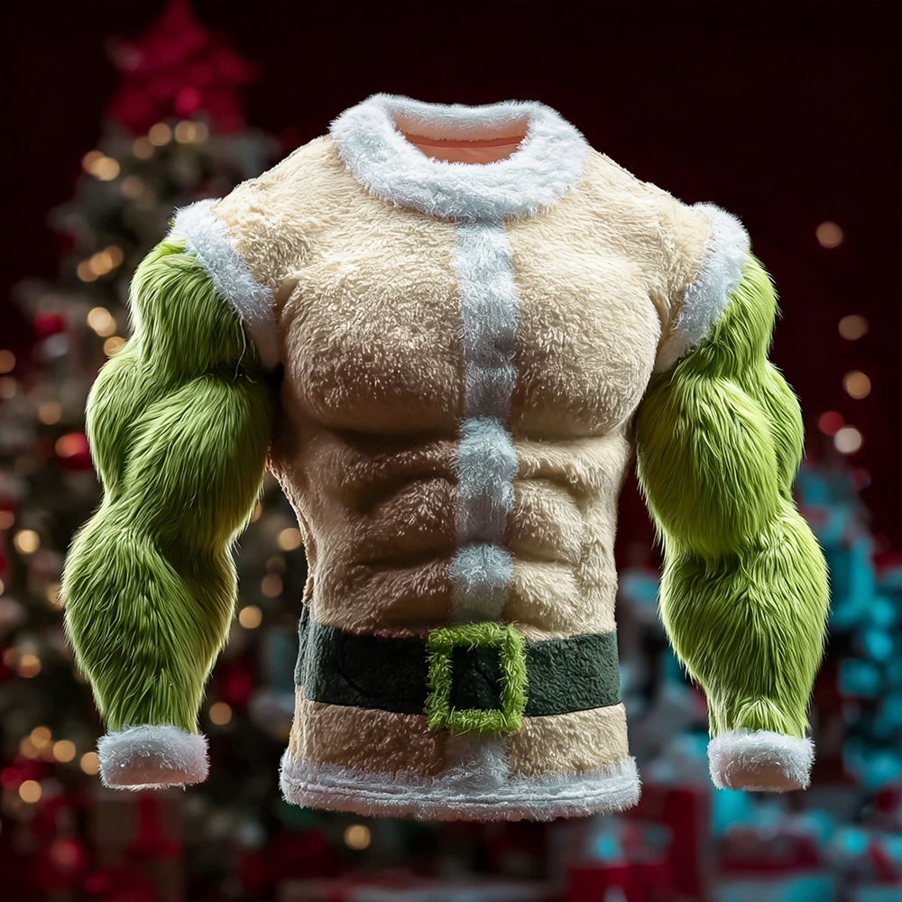 Men's Muscle Line Art Christmas Inspired Cozy Plush Sweatshirt elevenforest