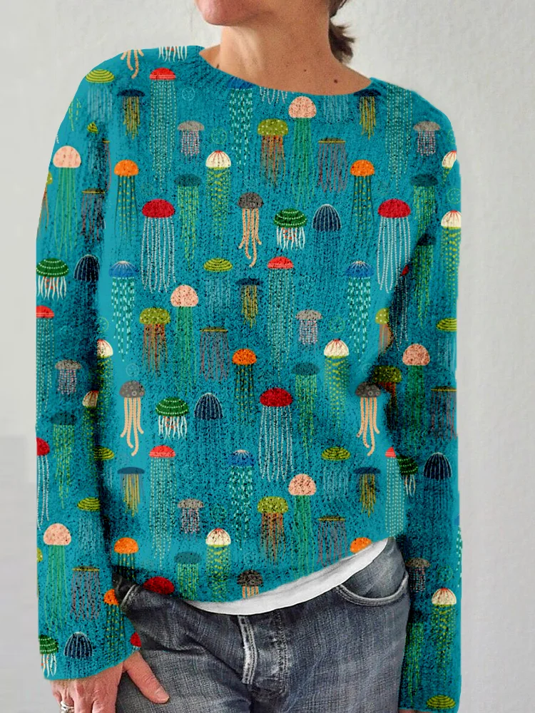 Colorful Jellyfish Art Graphic Cozy Sweater