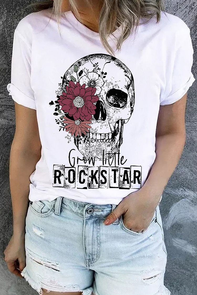 Skull Rockstar Flower Floral T-Shirts
