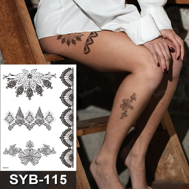 Sdrawing Temporary Tattoo Sticker Henna Mehndi Totem Flash Tatto Butterfly Flower Hand Fingers Body Art Arm Fake Tatoo Women