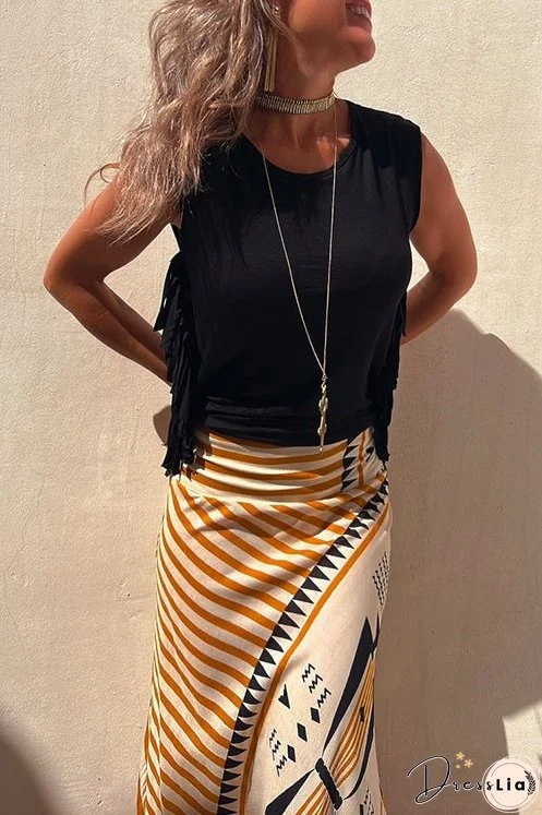 Meridress Solid Sleeveless Tassel Tank Top