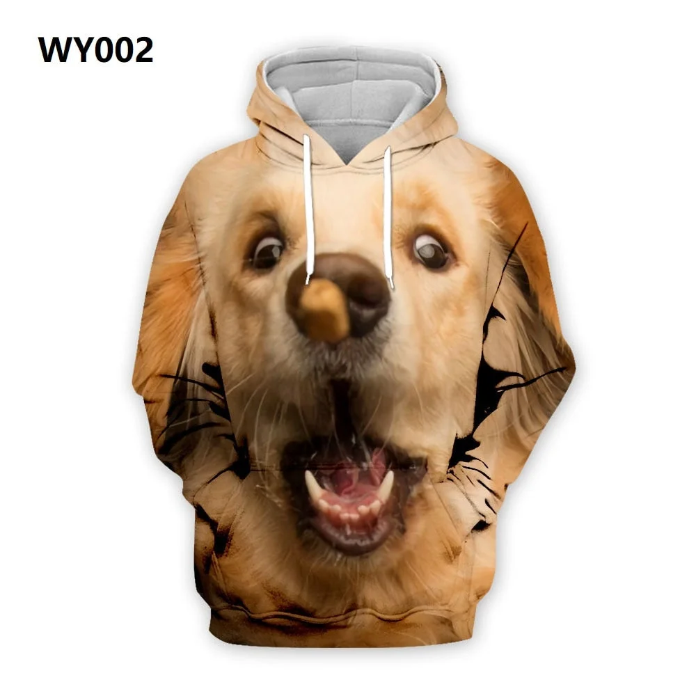 Spring Autumn Mens Hoodies with Cap 3D Digital Dog Pet Print Long Full Sleeves Casual Hip Hop Counple Women Clothes Front Pocket
