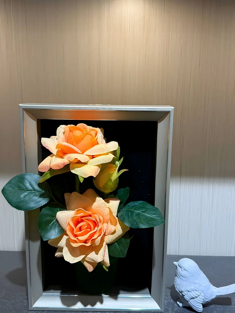 Lifelike & Eco-Friendly Artificial Peach Rose Framed Botanical Display 🍑（Size7.8*11.8 in）