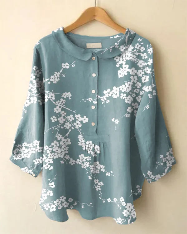 Vintage Long Sleeve Peter Pan Collar Floral Print Shirt