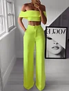 Off-The-Shoulder Vest Top+Wide Legs Pants Suit