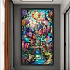 Colored House Glass Painting - Full Embroidery 3 Strands 11CT Stamped Cross Stitch - 40*70CM - Large Size