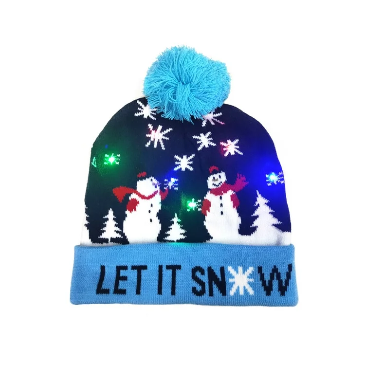 2022 New Year Christmas LED Knitted Caps Adult Child Light Up Beanie Autumn Winter Elastic Hats  Cute Cap Wholesale Christmas