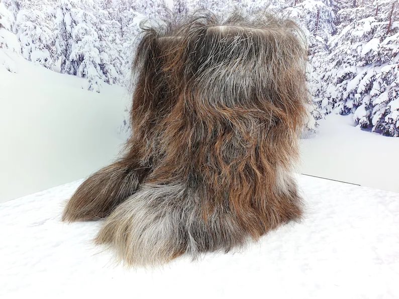 39 EU Gray brown real goat fur Yeti boots for women 8-8.5 US
