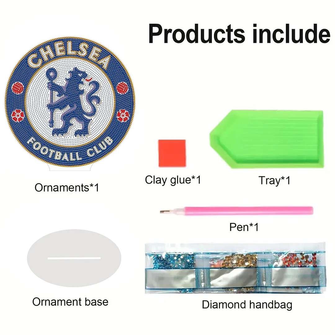 5D DIY Chelsea Football Club Acrylic Special Shape Diamond Painting Desktop Ornaments Stand Up 5D Gem Painting Crafts for Home Office Table Top Decor