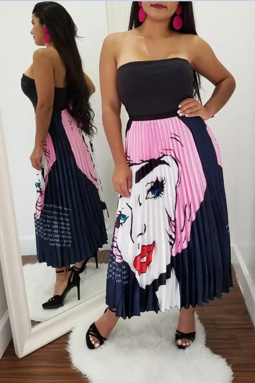 Digital Cartoon  Digital Print  Pleated  Skirt