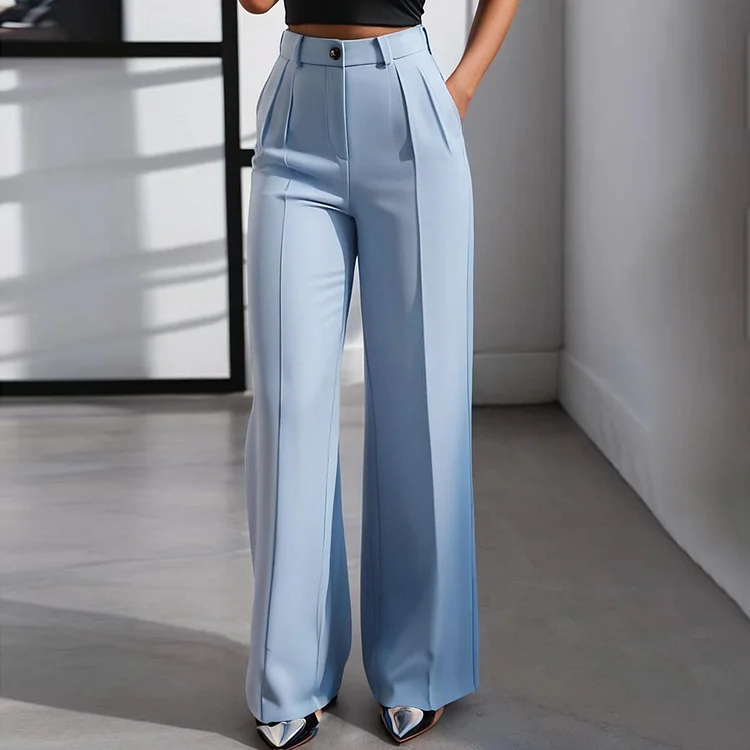 Formal Solid Single Pleated Pocket High Rise Suit Pants