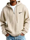Men's Half Zip Cable-Knit Textured Fleece Hoodie