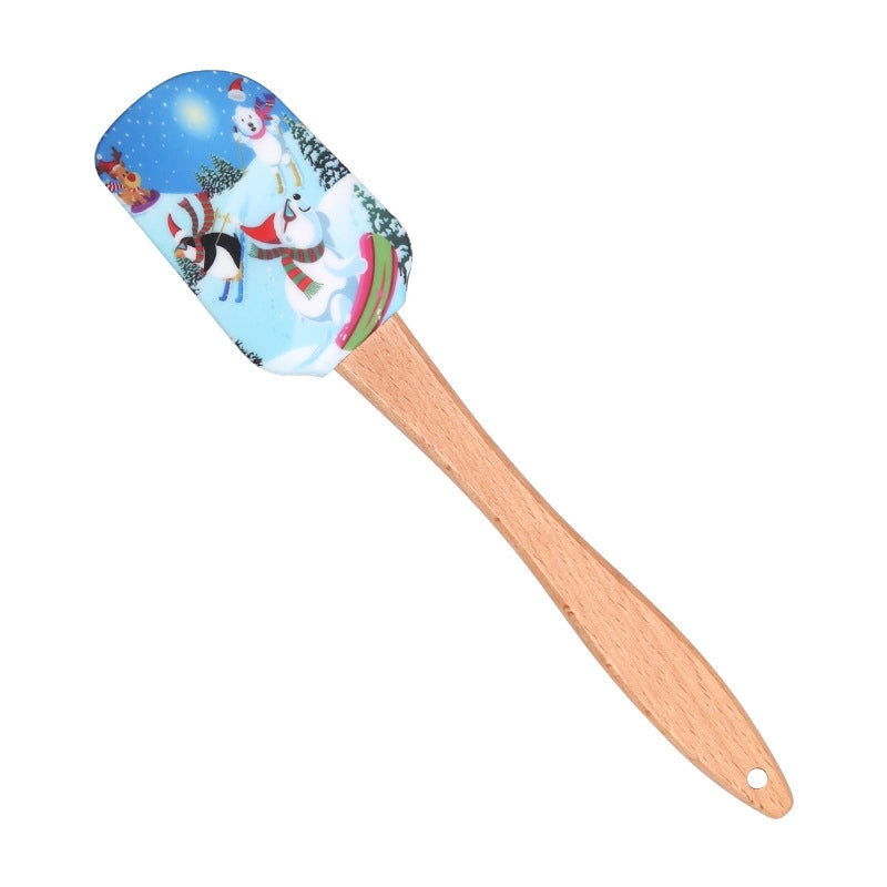 Christmas Cute Santa Claus Snowflake Wood Silica Gel Baking Scraper 1 Piece