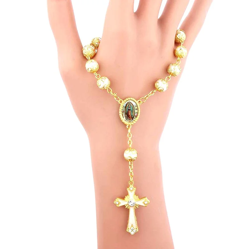 Christian Catholic Enamel Cross Jesus Bracelet Beads Rosary Bracelets Religious Jewelry Christmas Gifts Ornament