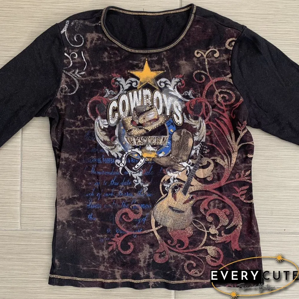 Rhinestone Detail Printed Crop Top