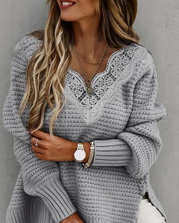 Handmade Lace V Neck Sweater