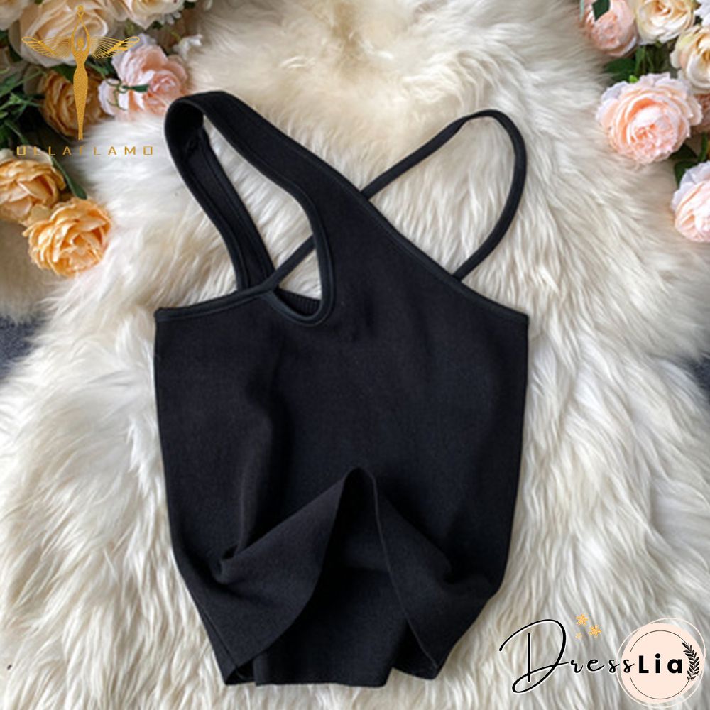 Sexy Cross Camis Slim Female Camisole Summer Hollow Out Streetwear Sleeveless Crop Top Solid Color Cotton Basic Women Camisole