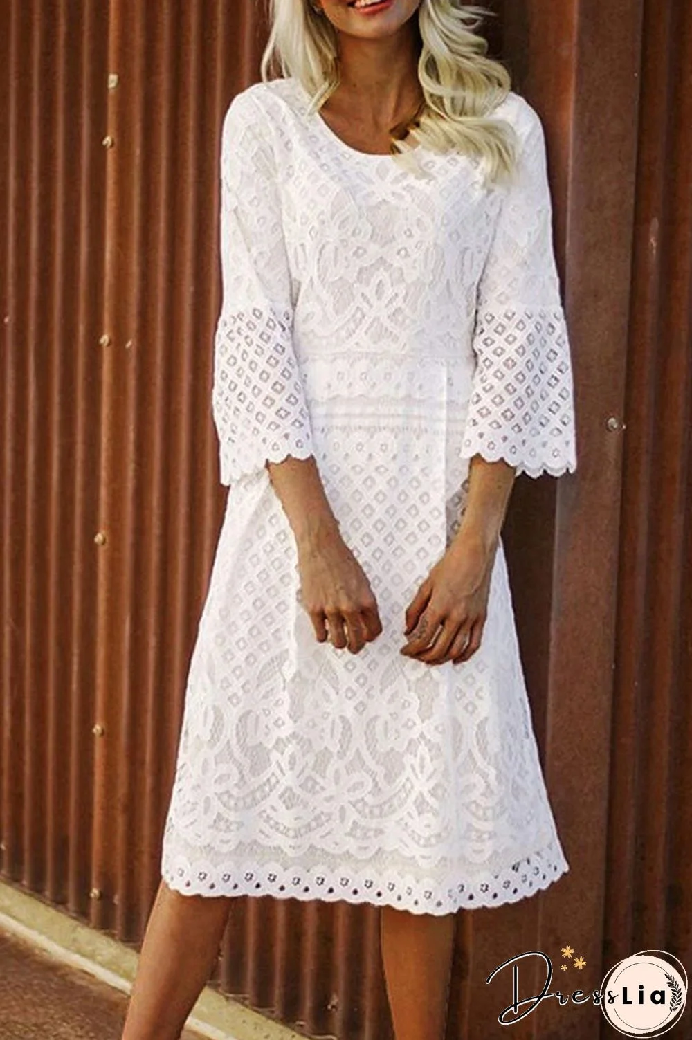 White Scoop Cut-out Lace Dress