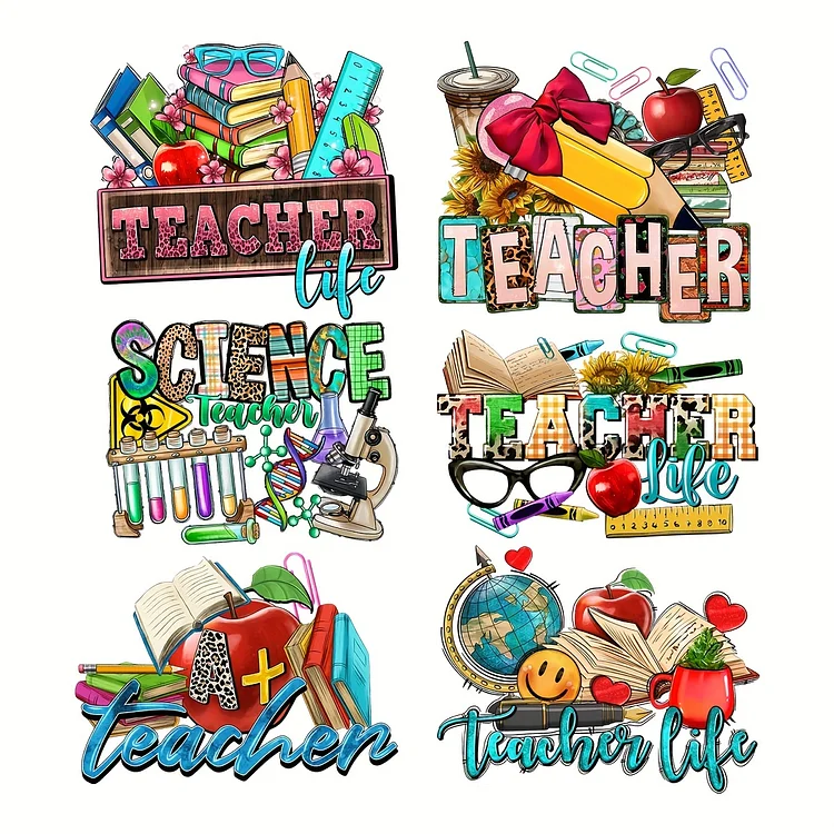 6pcs/pack Heat Transfer Patches, Vinyl Designs Iron On Transfers For  T-Shirts, Heat Transfer Stickers