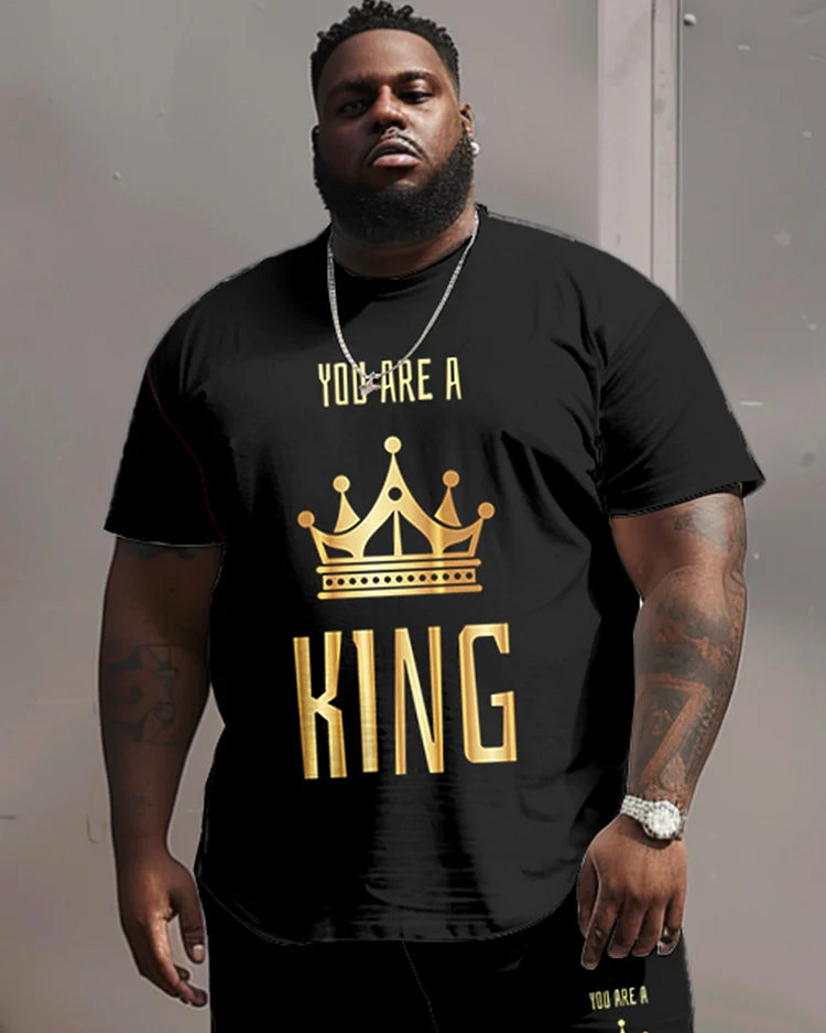 Street Casual You Are A King Text Print Large Men's Set
