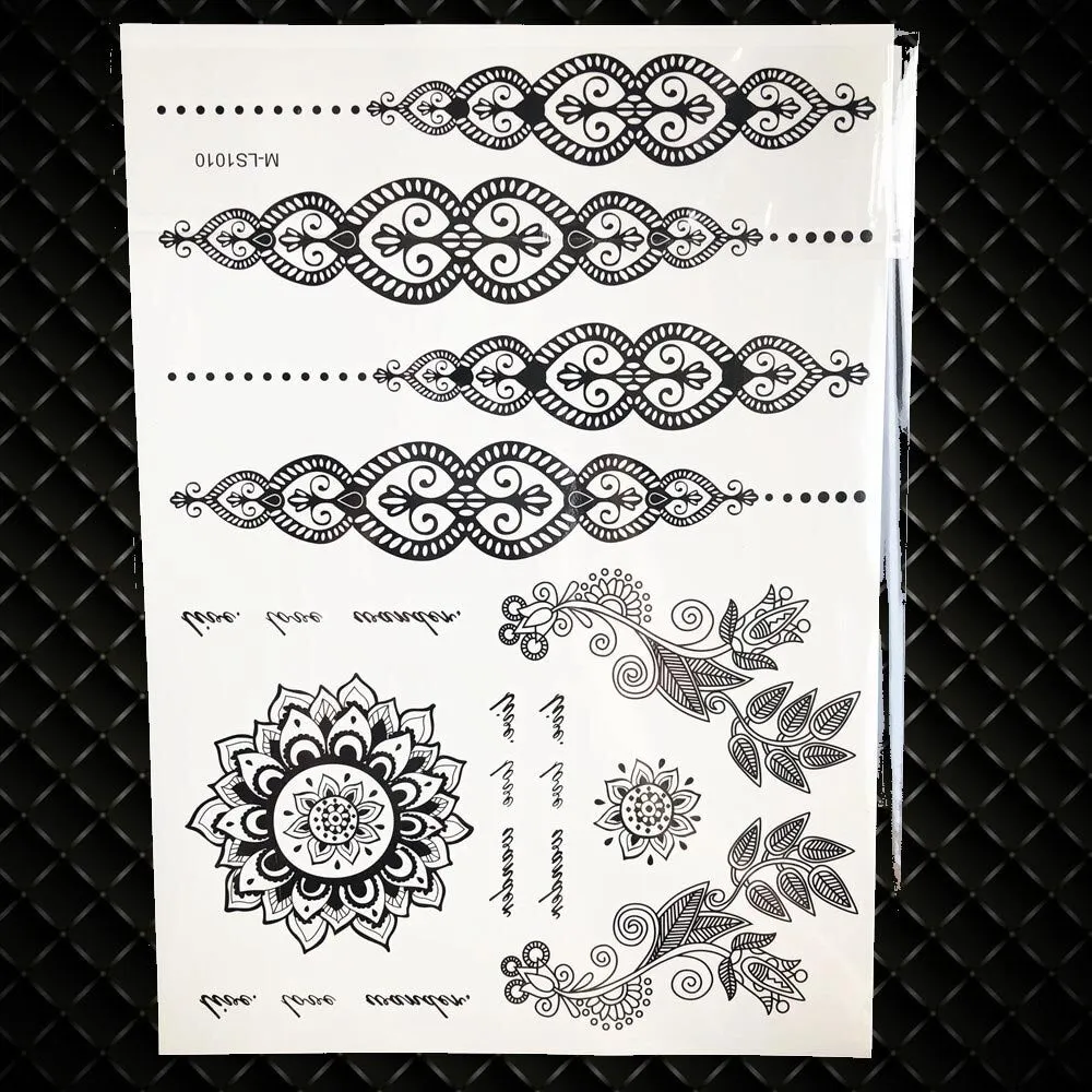 1PC Large Henna Tattoo Stickers For Wedding GBJ206 Black Ink Lace Henna Paste Women Party Brides Flower Temporary Tattoo 21x15CM