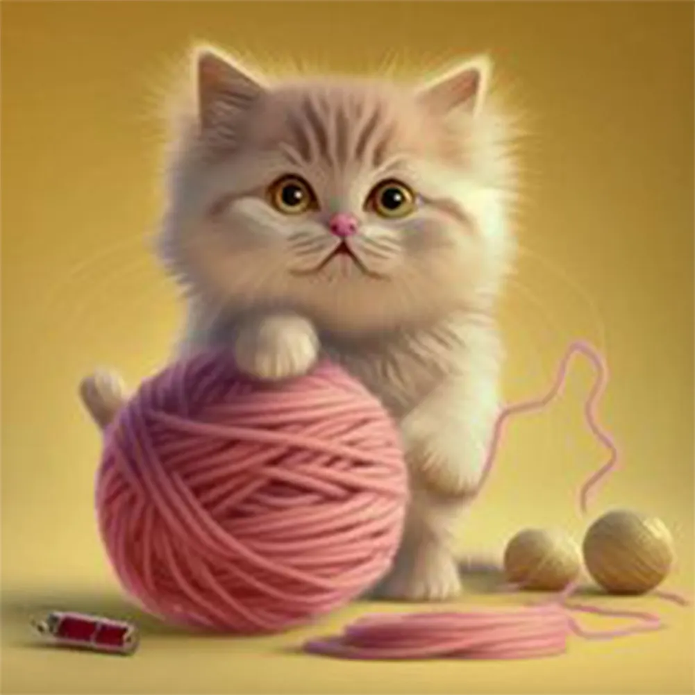 DIY Paint By Number 40*40cm - Cat Playing With Yarn