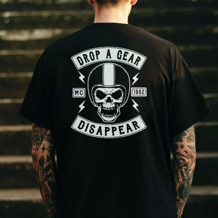 MOTOSUNNY DROP A GEAR - DISAPPEAR Black Print T-shirt 7e34