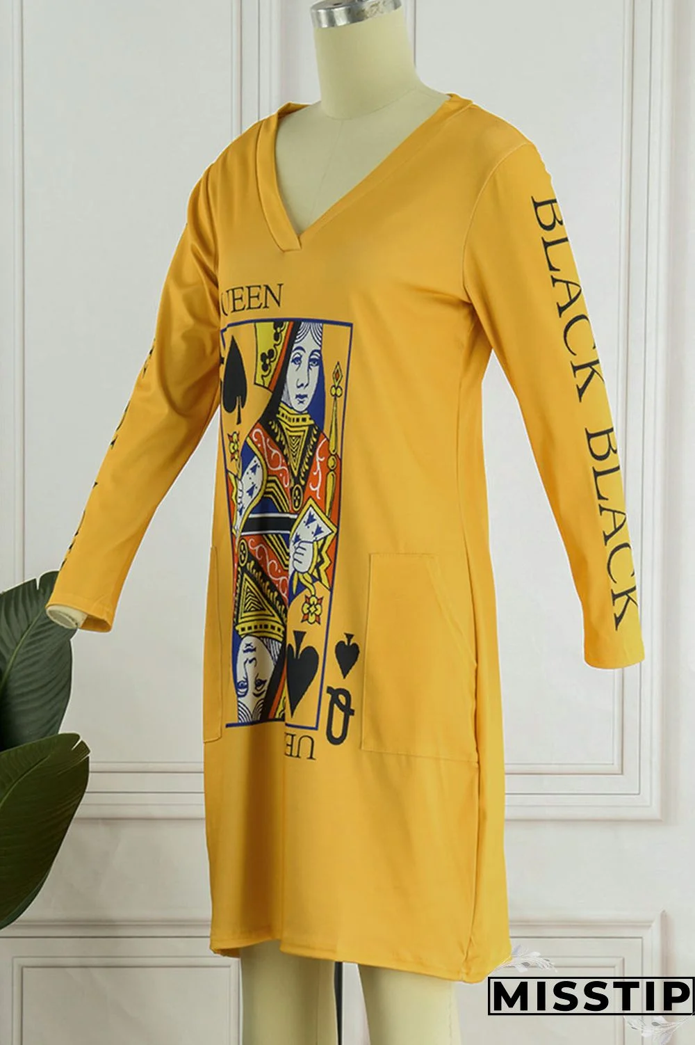 Dark Brown Casual Print Patchwork V Neck Long Sleeve Dresses