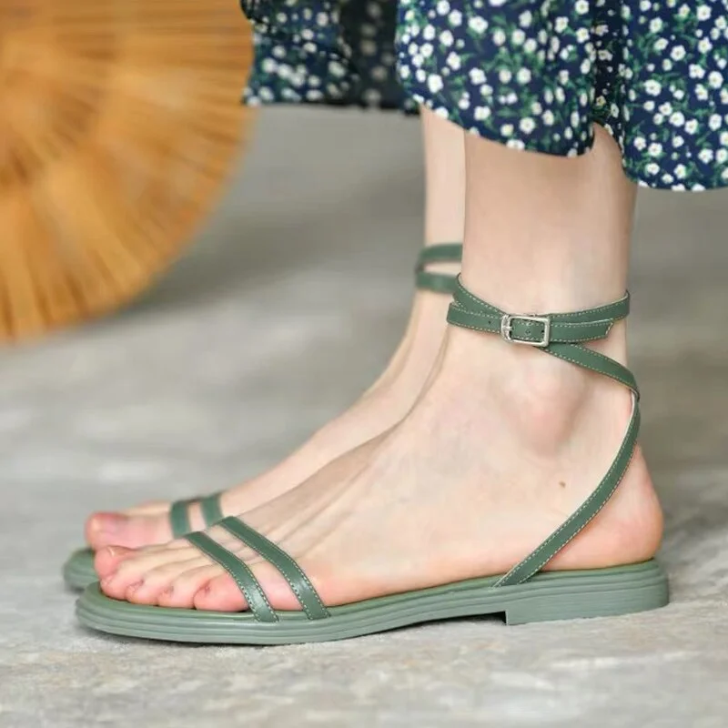 Wongn Women's Sandals Green Sandals Flats Casual Beach Shoes White Gladiator Flip Flops Female Footwear BC191