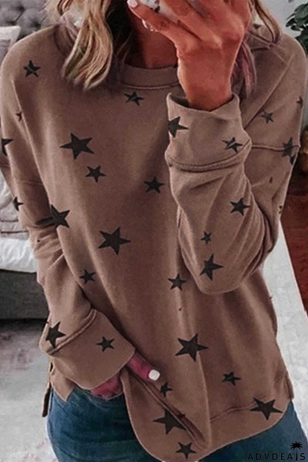 Round Neck Star Print Long Sleeve Top