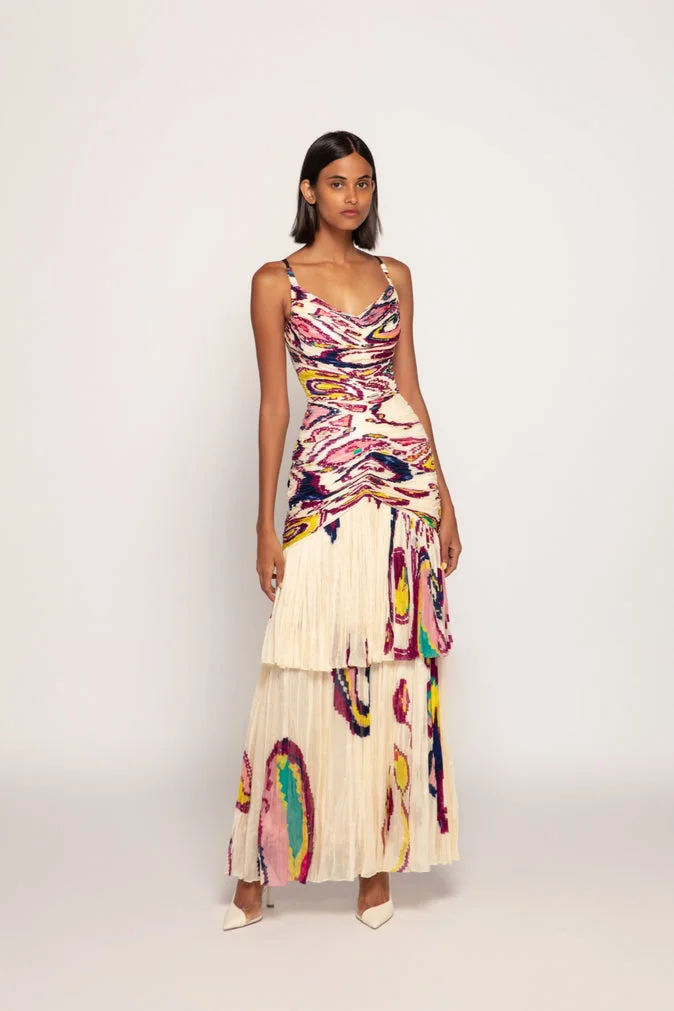 Printed Pleated Midi Dress
