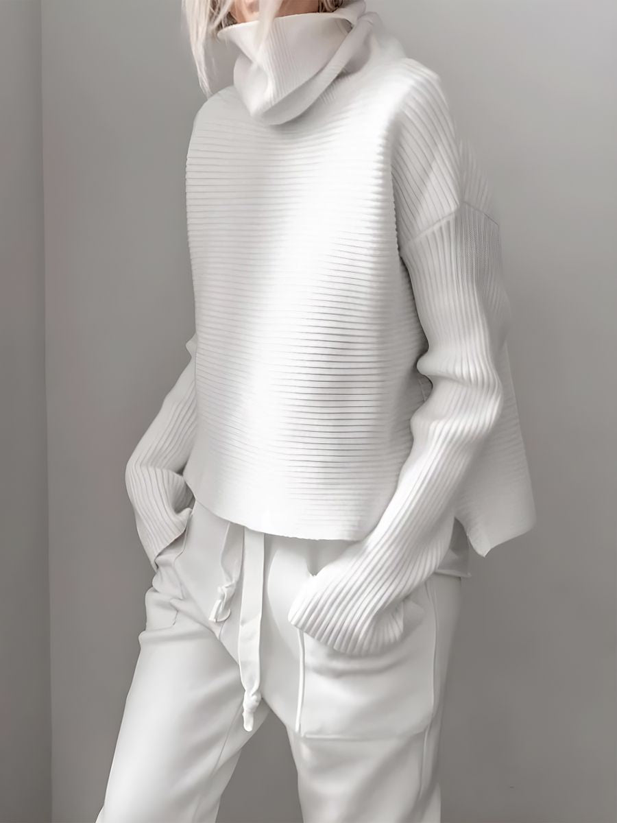 High Collar Knitted Two Pieces Pants Suits