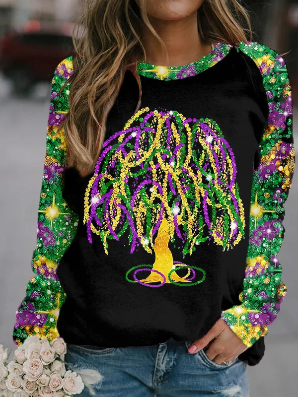 Comstylish Funny Mardi Gras Sequin Tree Pattern Comfy Sweatshirt