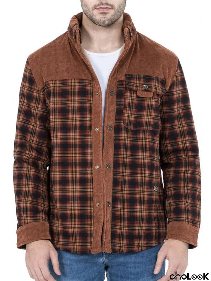 Men's Classic Plaid Fleece Lined Flannel Jacket Coat