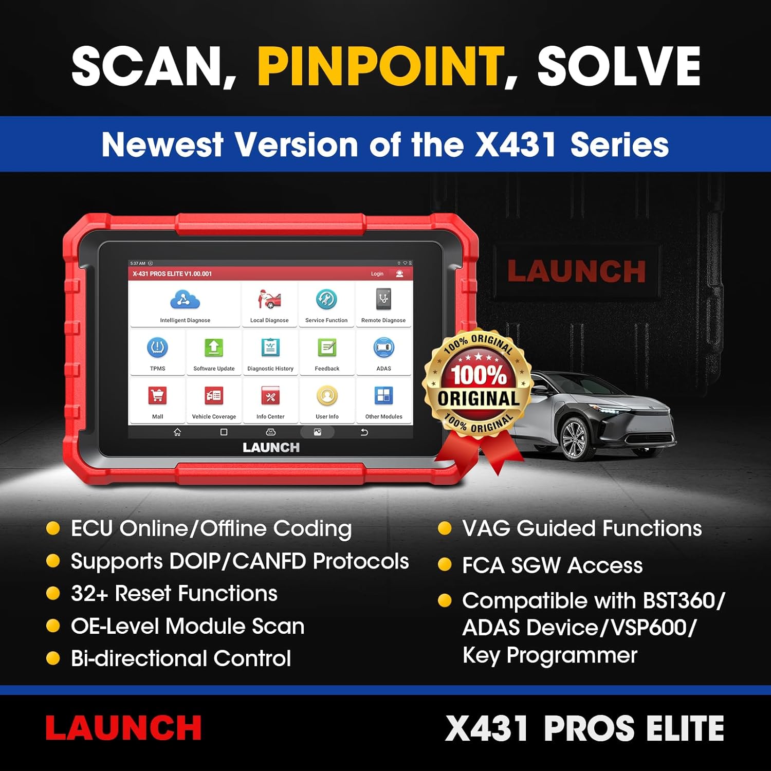  2024 LAUNCH X431 V Pro 4.0 Elite OEM Bluetooth Bidirectional  Scan Tool with All Connectors,Same as X431 Pro3S+,Online Coding&37+ Reset  for All Cars,Key Programming,All-in-1 Auto Scanner for Auto Shops :  Automotive