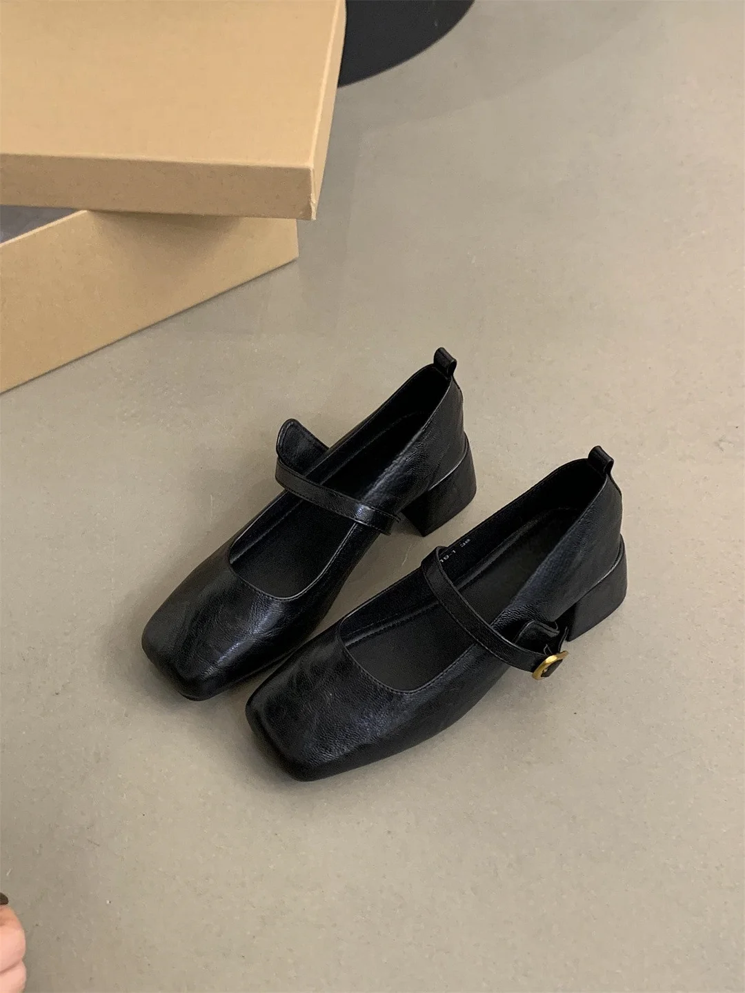 Breakj Breakj Square Head Thick Heel Single Shoes Women Spring And Autumn New French Evening Fairy Soft Skin Mary Jane Small Leather Shoes