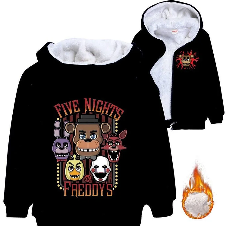 Five Nights At Freddy Print Boys Girls Fleece Lined Zip Cotton Hoodie-Mayoulove
