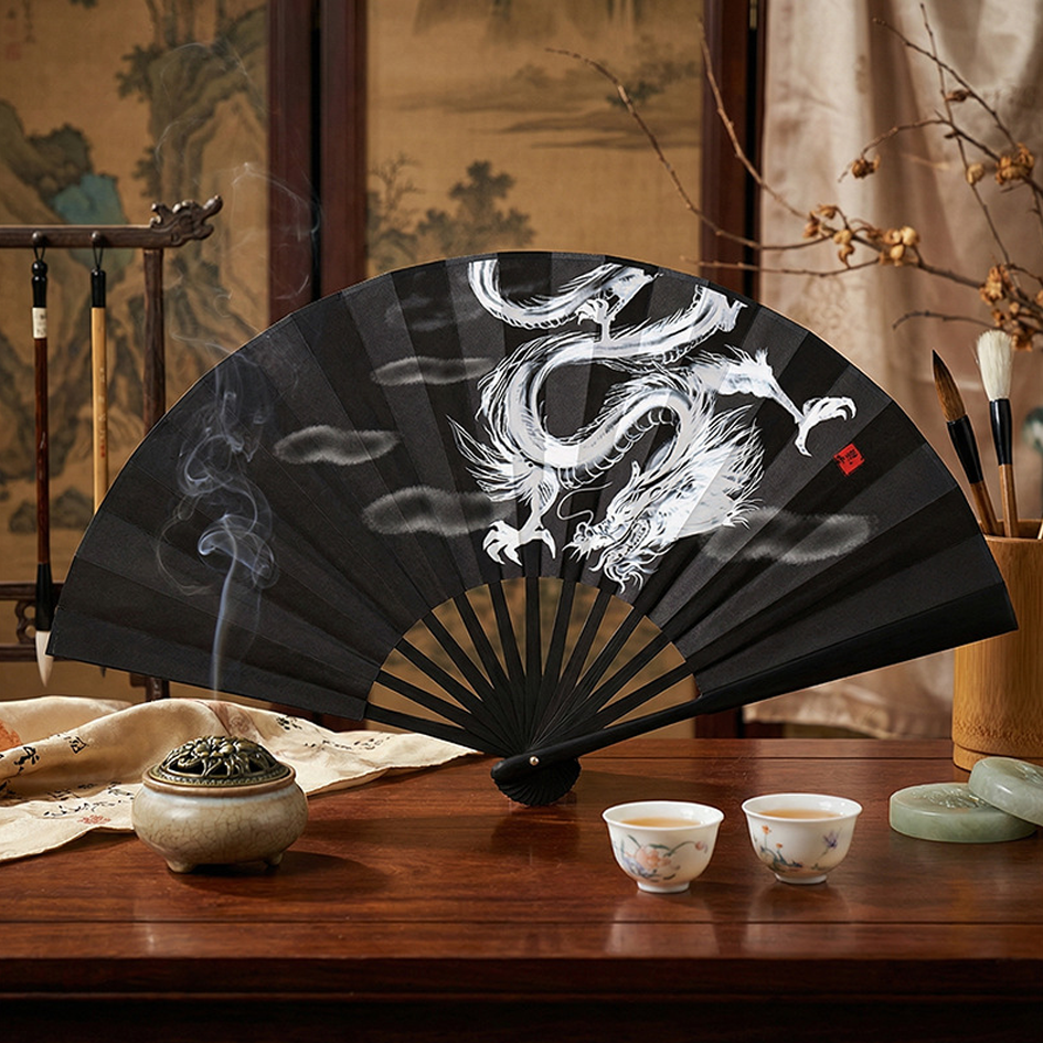 Japanese Art Dragon Pattern Double-sided Folding Fan elevenforest