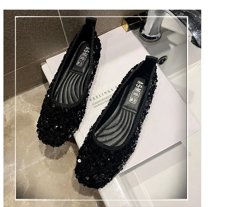 Women's shoes new spring and autumn shoes shallow mouth set of flat shoes women's bean shoes women's sequins single shoe woman