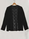Long Sleeve Semi-Sheer Knitted Solid Color Cardigan - Elegant See-Through Open Front Top with Micro Elasticity and Regular Length - Perfect for Spring and Summer Womens Clothing