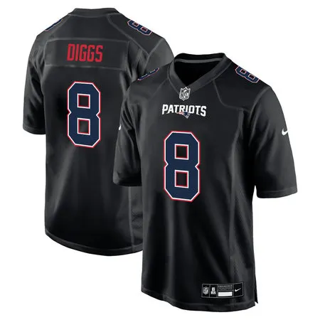 Men's New England Patriots #8 Stefon Diggs Carbon Black Fashion Game Jersey
